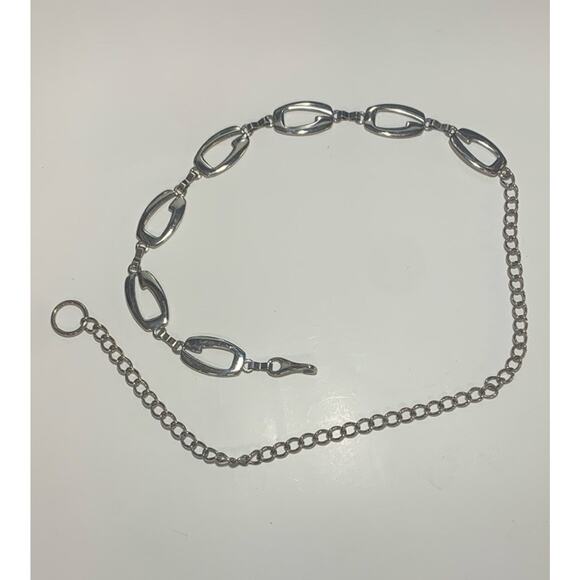 Silver Tone Chain Link Belt With Decorative Links Fits 19 To 35 Inches - Picture 1 of 4